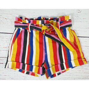 Express Paperbag Waist Jean Shorts Extreme High Rise Striped Y2K Retro Shortie 6